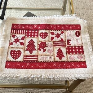 Festive Noel Holiday Placemats-Set of 6 - Red and White